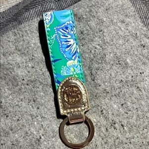 Lilly Pulitzer Green Blue Floral Key Ring with Gold Accent